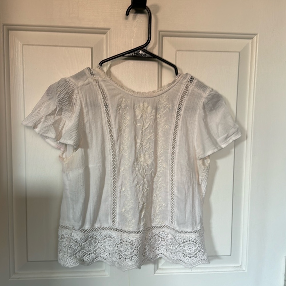 A&F White lace eyelet tie-back top